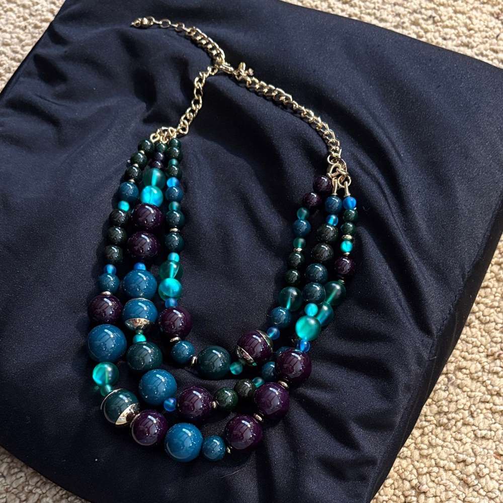 Talbots Multi-Strand Blue & Teal Beaded Statement Necklace - Picture 1 of 4